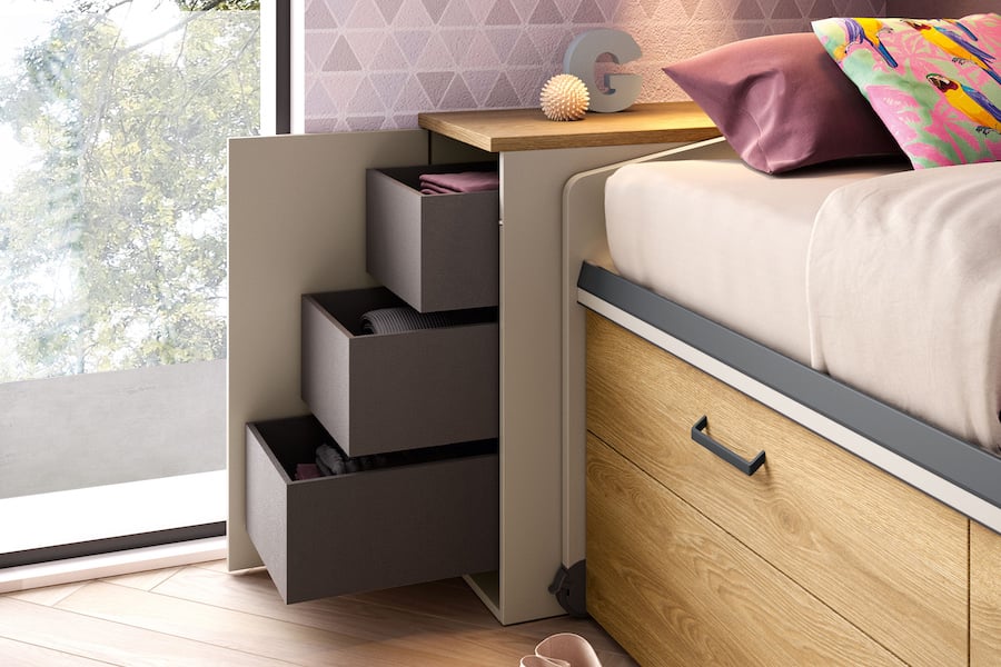 K122, letto con modulo contenitore laterale