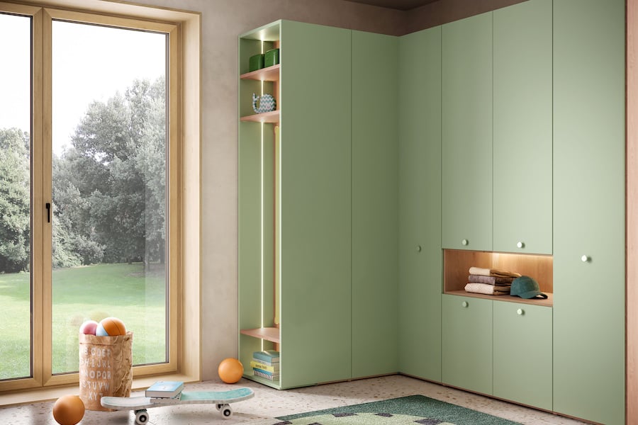 Cameretta con armadio angolare e modulo terminale libreria