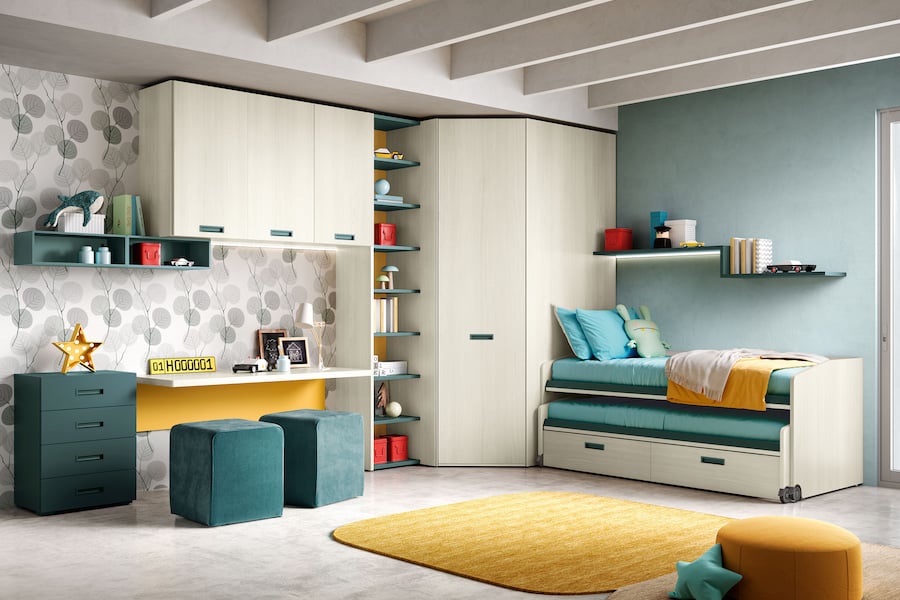 Cameretta a ponte K105 con cabina armadio angolare Wide