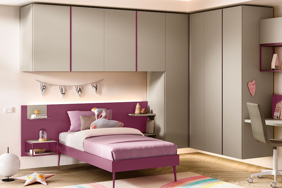 Cameretta a ponte angolare K116 con armadio sospeso