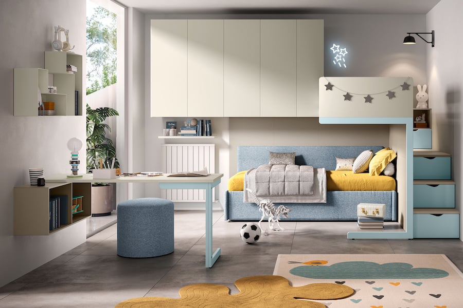 Cameretta a ponte angolare K118 con letto a soppalco