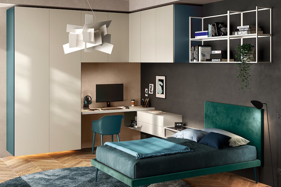 Cameretta a ponte Y111 con armadio angolare e scrivania integrata