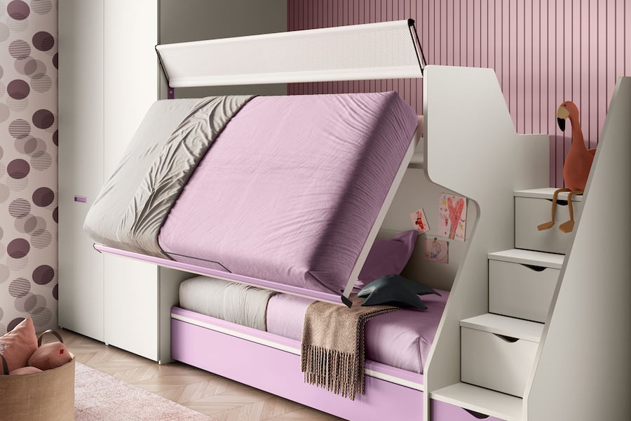 K103, cameretta a soppalco con rete Flow a ribalta