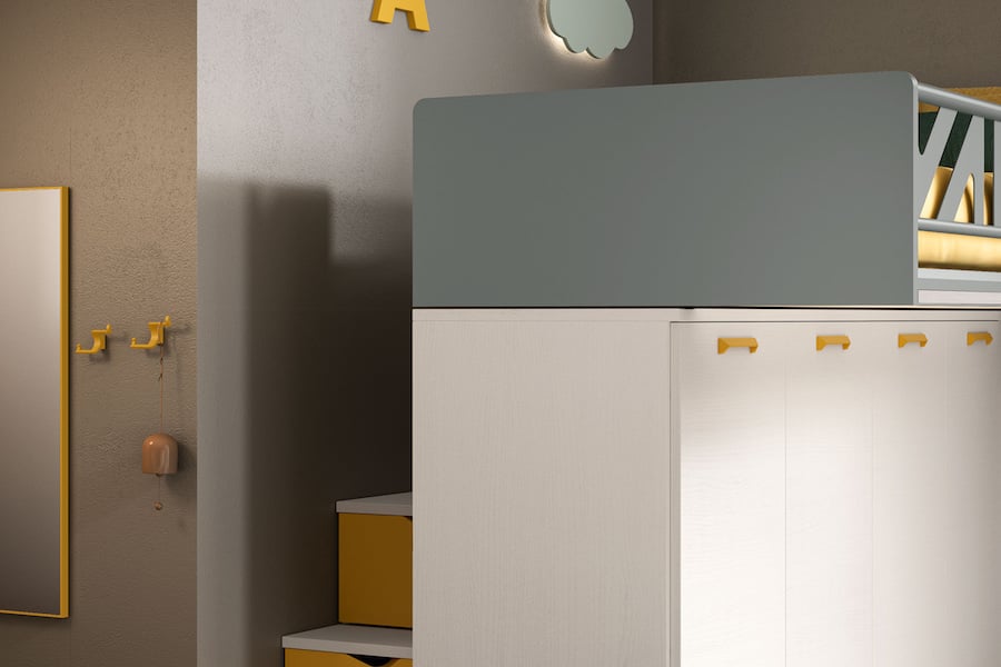 K109, cameretta con letto a soppalco scorrevole