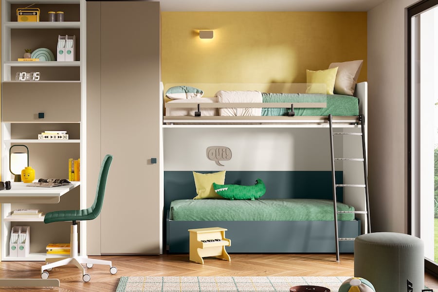 K114, cameretta a soppalco con rete a ribalta