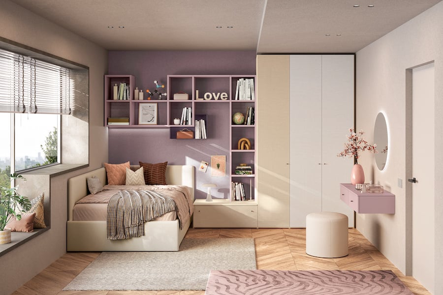 Armadio a battente con libreria sospesa