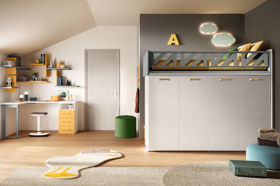Letto a soppalco con armadio sotto K109