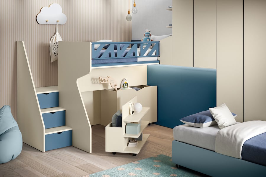 Letto a soppalco con armadio sotto Moretti Compact