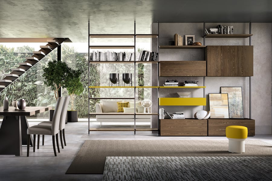 Libreria bifacciale con montanti