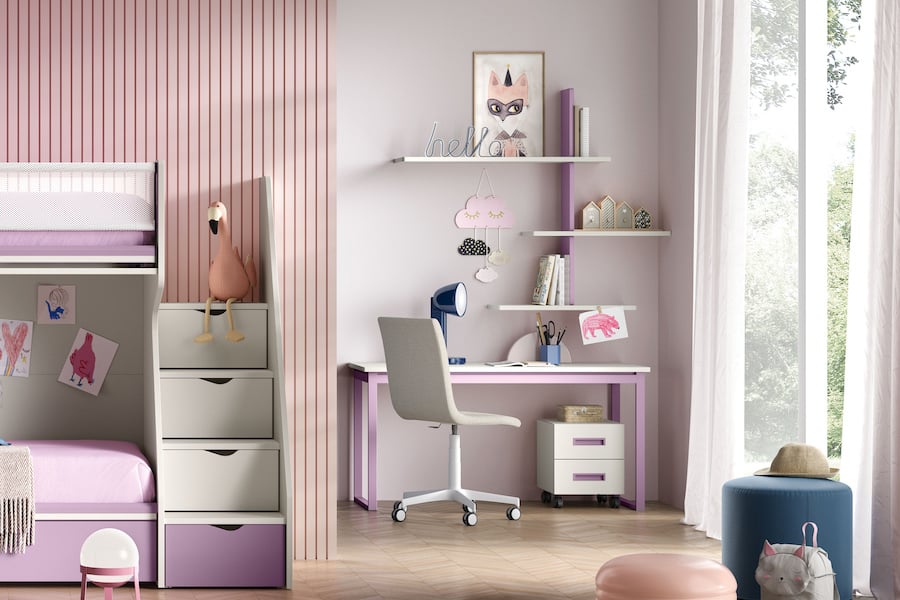 Cameretta K103, gruppo scrivania con mensole Warp