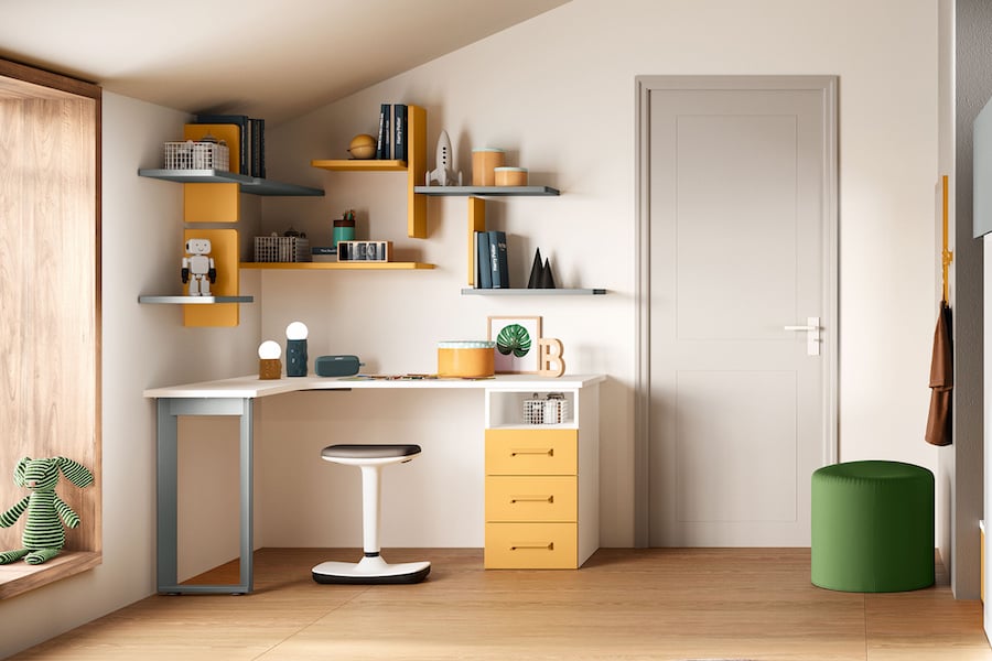 K109 con scrivania ad angolo e libreria