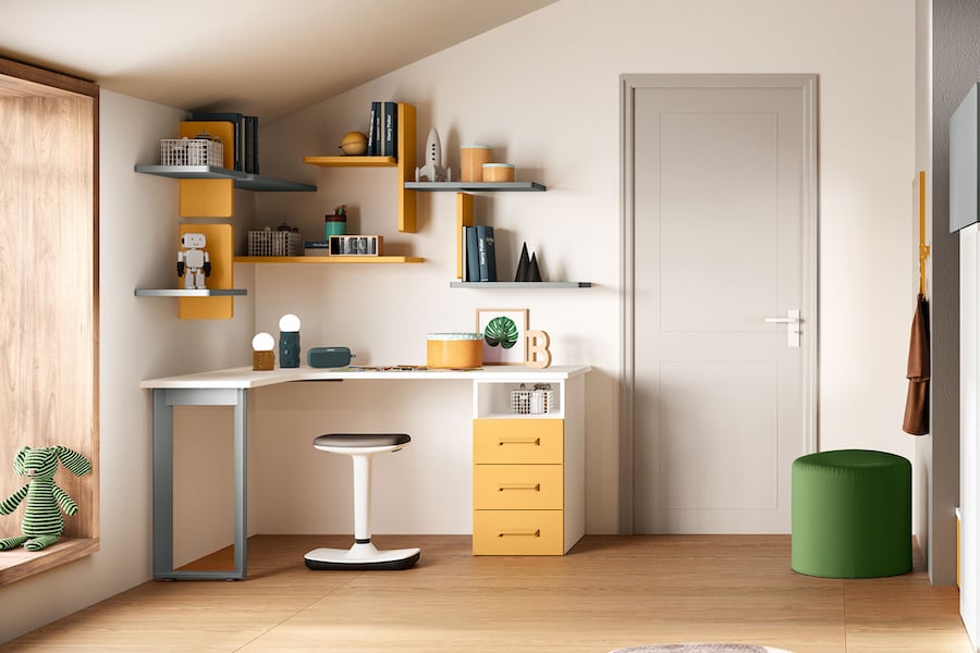 Scrivania con libreria ad angolo